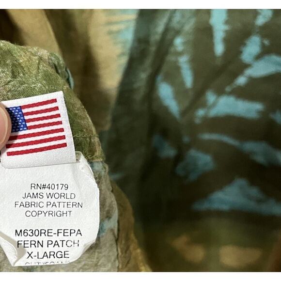 Jams World Hawaiian Abstract Rayon Button Shirt Mens Size XL Green Fern Patch - Picture 5 of 7